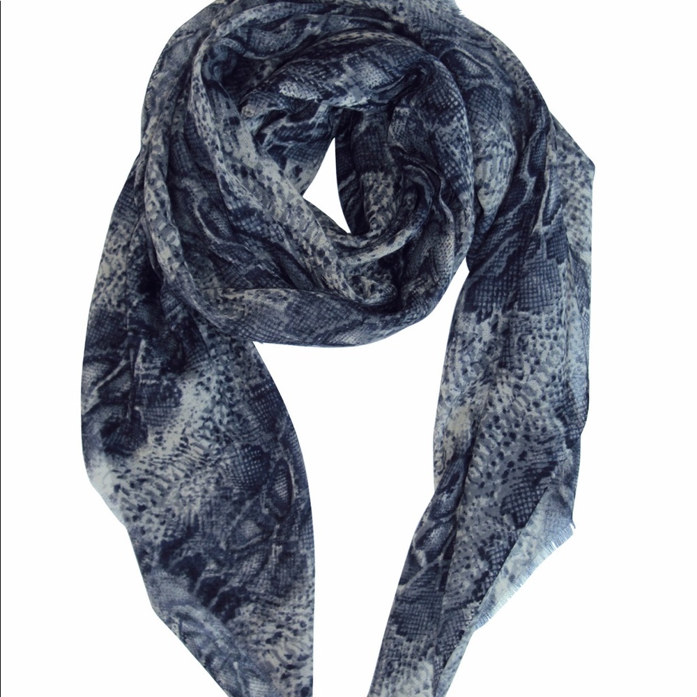Soft Wool Blue Tone Python Print Scarf - image 2
